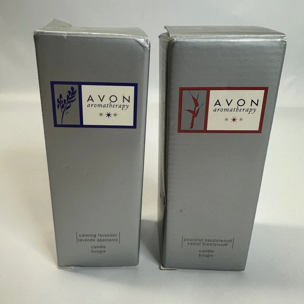 Avon Aromatherapy Pillar Candle Set Calming Lavender Peaceful Sandalwood Vintage